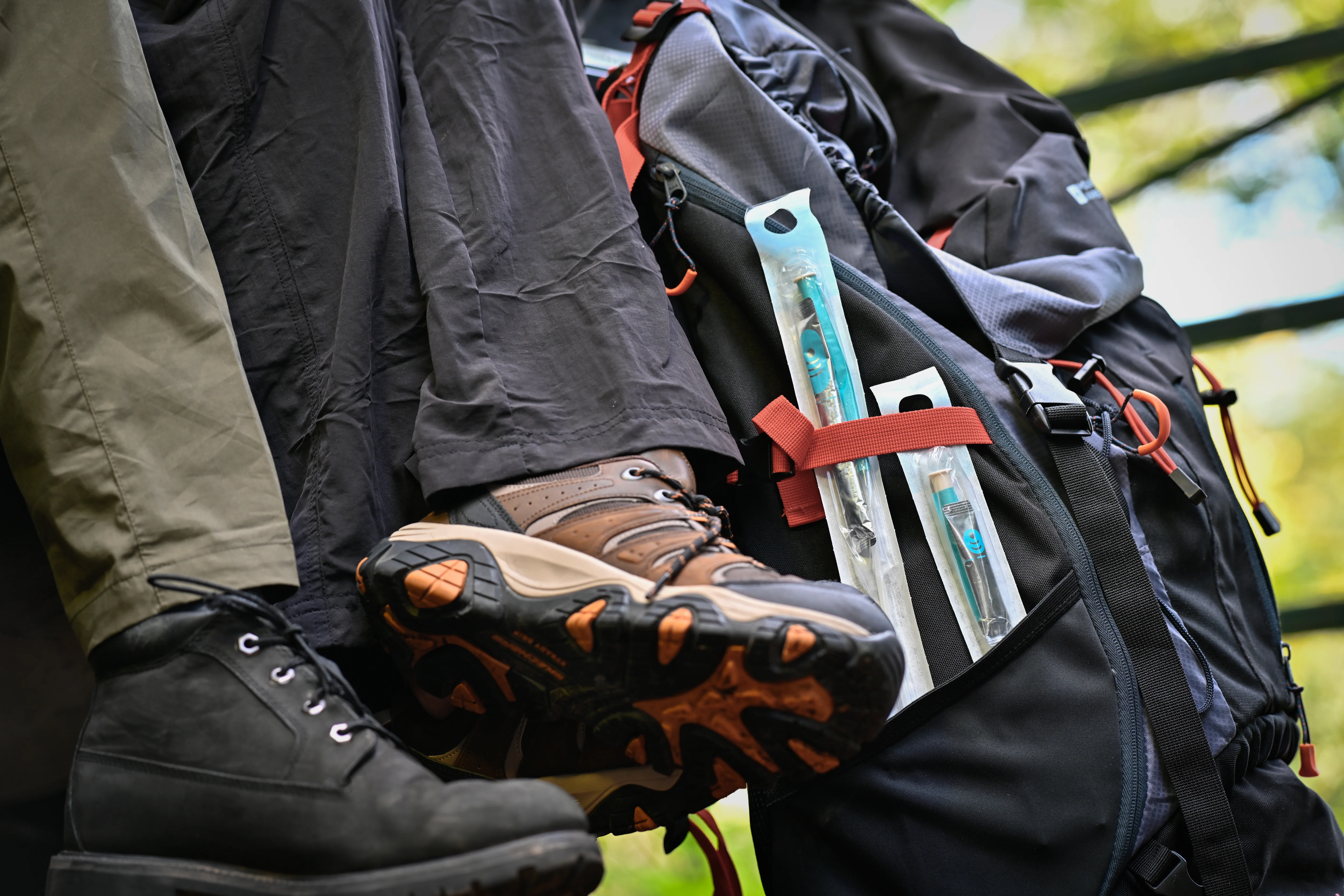 Cathing patients sitting after hike